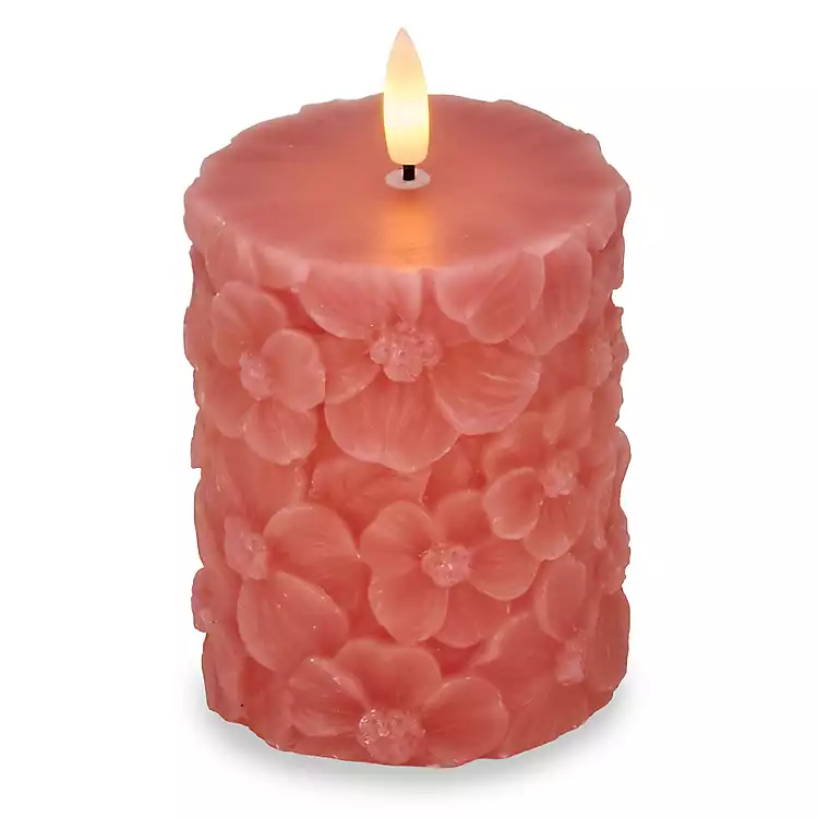 LED Mauve Floral Shaped Pillar Candle, 3x4