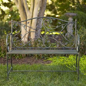 Green Leaves Metal Outdoor Bench